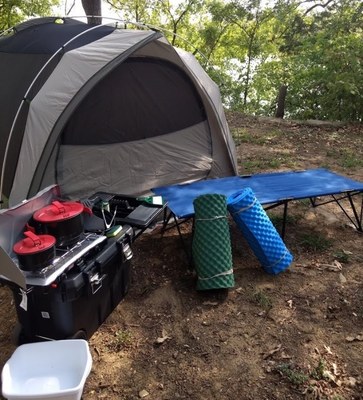 Gear Pic.jpg A 6 Person Tent, Propane Stove and Fuel, 2 Cooking Pots, 1 Frying Pan, 2 Cots, Tongs, Cooking Spoons, Spatula, 1 Foam Pad per Youth, Wash Basins, Broom, Dust Pan, Mallet, and Coffee Press (on request)
